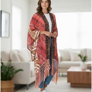 ENTRO Kimono Shawl Cover Up Tassel Wide Sleeves Sz Med Boho Women's Open Type